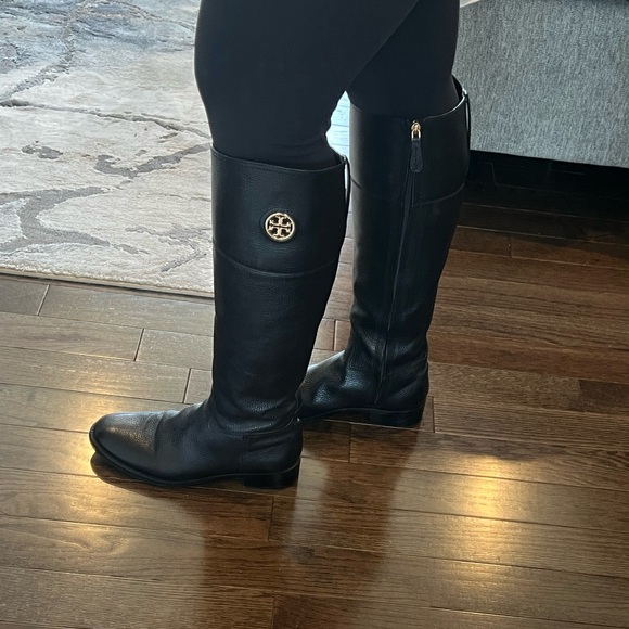 Tory Burch Leather Black Knee High Riding Boots